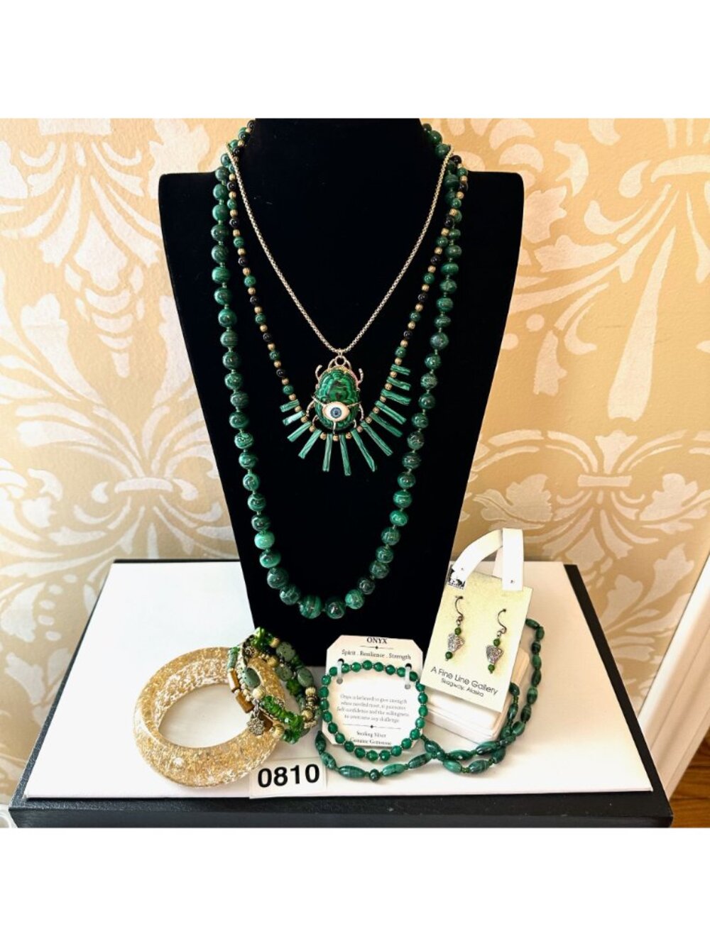 Jewelry Lot Vintage Modern Malachite Onxy Necklaces Bracelets Earrings Sterling - Picture 6 of 10